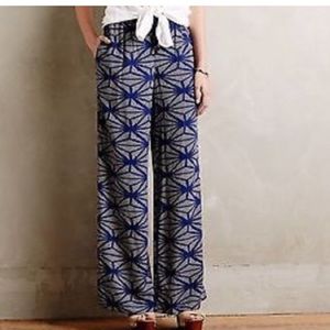Anthropologie Hei Hei Blue/Tan Geometric Wide Leg Palazzo Pants
